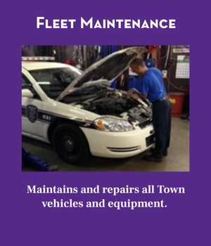 Fleet Maintenance Banner. Shows employee performing maintenance on a police vehicle. 