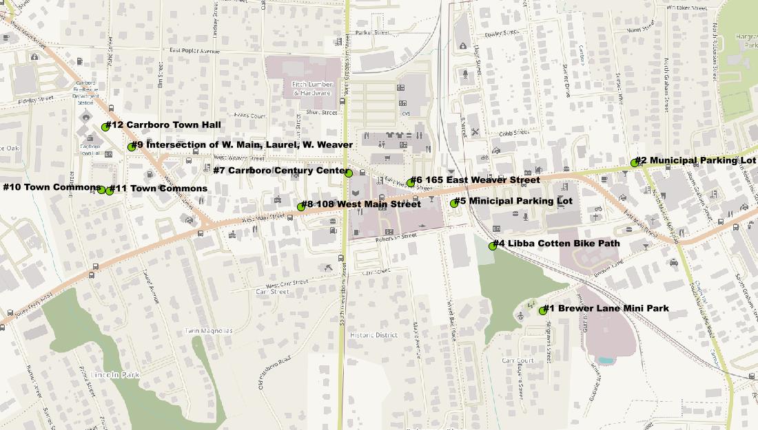 Downtown Carrboro Urban Forestry Map